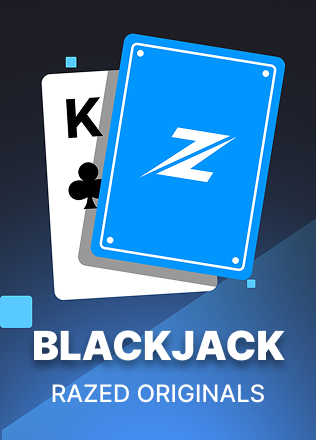 A detailed view of a Blackjack game interface at Razed Casino, showing cards, betting chips, and player options.